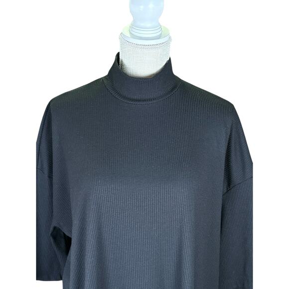 Dressed In LALA Ribbed Ozzy Midi T-shirt Dress Women's Large Black Lagenlook - Picture 3 of 7